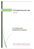 31 OCTOBER 2023 EXAM ANSWERS - Entrepreneurial Law (MRL2601) 