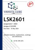LSK2601 Assignment 1 (DETAILED QUIZ ANSWERS) 2024 - DISTINCTION GUARANTEED