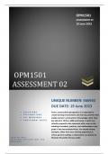 opm1501 assignment 2 2023 (566940) due date 19 June 2023. 100% reliable workings, solutions, explanations.