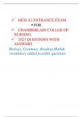HESI A2 ENTRANCE EXAM 2023 QUESTIONS WITH  ANSWERS Biology, Grammar, Reading, Math& vocabulary added possible questions