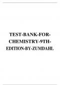 TEST BANK FOR CHEMISTRY 9TH EDITION BY ZUMDAHL