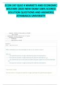 ECON 247 QUIZ 4 MARKETS AND ECONOMIC WELFARE (2023 NEW EXAM 100% SCORED SOLUTION QUESTIONS AND ANSWERS) ATHABASCA UNIVERSITY