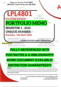 LPL4801 PORTFOLIO MEMO - MAY/JUNE 2023 - SEMESTER 1 - UNISA - (DETAILED ANSWERS - DISTINCTION GUARANTEED!)