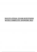 DAVITA FINAL EXAM QUESTIONS WITH ANSWERS 2023 Graded