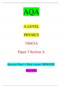 AQA A-LEVEL PHYSICS 7408/3A Paper 3 Section A Question Paper + Mark scheme [MERGED] June 2022 *JUN2274083A01* IB/M/Jun22/E8 7408/3A For Examiner’s Use Question Mark 1