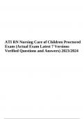 ATI RN Nursing Care of Children Proctored Exam 2023/2024 (Actual Exam, Latest 7 Versions With Questions and Answers), ATI RN NURSING CARE OF CHILDREN PROCTORED EXAM, ATI RN NURSING CARE OF CHILDREN PROCTORED EXAM 2019, ATI RN Nursing Care of Children Proc