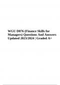 WGU D076 (Finance Skills for Managers) Questions And Answers Updated 2023/2024 | Graded A+