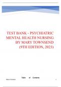 TEST BANK - PSYCHIATRIC MENTAL HEALTH NURSING BY MARY TOWNSEND 9TH EDITION 2024 LATEST UPDATE 
