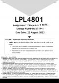 LPL4801 Assignment 1 (ANSWERS) Semester 2 2023 - DISTINCTION GUARANTEED    (2 DIFFERENT ANSWERS PROVIDED)