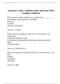 Tennessee Valley Authority Quiz Questions With Complete Solutions