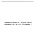 TEST BANK FOR BIOLOGY SCIENCE FOR LIFE WITH PHYSIOLOGY, 4TH EDITION BY BELK