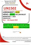 LIN1502 ASSIGNMENT 1 QUIZ MEMO - SEMESTER 2 - 2023 - UNISA (DISTINCTION GUARANTEED)️️️️️