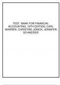 FINANCIAL ACCOUNTING, 16TH EDITION, CARL WARREN, CHRISTINE JONICK, JENNIFER SCHNEIDER TEST BANK  Complete