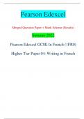 Pearson Edexcel Merged Question Paper + Mark Scheme (Results) Summer 2022 Pearson Edexcel GCSE In French (1FR0)  Higher Tier Paper 04: Writing in French Centre Number Candidate Number *P71029A0112* Turn over  Total Marks