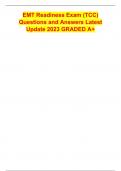 EMT Readiness Exam (TCC) Questions and Answers Latest Update 2023 GRADED A+
