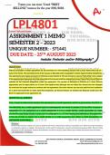 LPL4801 ASSIGNMENT 1 MEMO - SEMESTER 2 - 2023 - UNISA - (DETAILED ANSWERS WITH REFERENCES - DISTINCTION GUARANTEED) – DUE DATE: - 17 AUGUST 2023