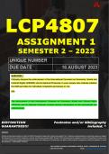 LCP4807 ASSIGNMENT 1 MEMO - SEMESTER 2 - 2023 - UNISA - DUE DATE: - 22 AUGUST 2023 (DETAILED MEMO – FULLY REFERENCED – 100% PASS - GUARANTEED) 