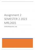 2023 Semester 2 Assignment 2 answers - Entrepreneurial Law (MRL2601) 