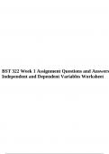 BST 322 Week 1 Assignment Questions and Answers Independent and Dependent Variables Worksheet.