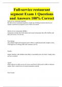 Full-service restaurant segment Exam 1 Questions and Answers 100% Correct