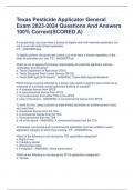 Texas Pesticide Applicator General Exam 2023-2024 Questions And Answers 100% Correct(SCORED A)