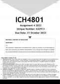 ICH4801 Assignment 4 (ANSWERS) 2023 - DISTINCTION GUARANTEED