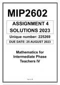 MIP2602 ASSIGNMENT 4 SOLUTIONS 2023 UNISA  MATHEMATICS FOR INTERMEDIATE PHASE TEACHERS IV