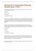 Nursing 101 Fundamentals of Nursing Practice Exam 1, Part 1 exam with complete solution graded A+
