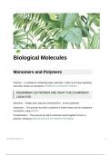 A level Biology  Unit 1 - Biological molecules - Lecture notes 