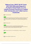 Midterm Exam: NR547/ NR 547 (Latest 2023/ 2024) Differential Diagnosis in Psychiatric-Mental Health Across the Lifespan Practicum Exam Review| Complete Guide with Questions and Verified Answers- Chamberlain