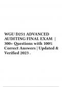 WGU D251 ADVANCED AUDITING FINAL EXAM |60+ Questions with 100% Correct Answers | Updated & Verified 2023 .