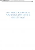 Test bank for Biological Psychology, 14th Edition 2024 latest update by James W. Kalat 