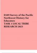 D189 Survey of the Pacific Northwest History for Educators TASK 1 LOCAL TRIBE RESEARCH 2023