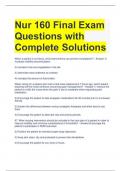 Nur 160 Final Exam Questions with Complete Solutions 