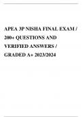 APEA 3P NISHA FINAL EXAM / 200+ QUESTIONS AND VERIFIED ANSWERS / GRADED A+ 2023/2024 