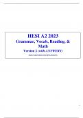 HESI A2 2023 Grammar, Vocab, Reading, & Math Version 2 (with ANSWERS) FILES TAKEN FROM MULTIPLE DOMAINS