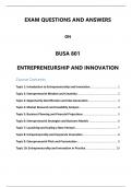 Exam Questions and Answers on BUSA 801 - Entrepreneurship and Innovation