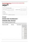 AQA A-LEVEL DESIGN AND TECHNOLOGY: FASHION AND TEXTILES PAPER 2 DESIGNING AND MAKING  PRINCIPLES QUESTION PAPER JUNE 2023
