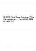 BIO 208 Final Exam Questions With Correct Answers | Latest 2023-2024 (Graded A+)