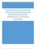 Summary Notes For Cognitive Psychology Connecting Mind Research and Everyday Experience 5th Edition by Goldstein