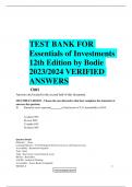 TEST BANK FOR Essentials of Investments 12th Edition by Bodie 2023/2024 VERIFIED ANSWERS 