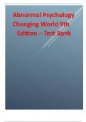 Abnormal Psychology in a Changing World 9th Edition by Nevid, latest updated 2024 test bank with well elaborated questions & answers 