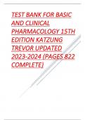 TEST BANK FOR BASIC AND CLINICAL PHARMACOLOGY 15TH EDITION KATZUNG TREVOR UPDATED (PAGES 822 COMPLETE).