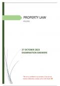 27 OCTOBER 2023 EXAM  ANSWERS - PROPERTY LAW PVL3701 