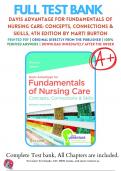Test Bank for Fundamentals of Nursing Care: Concepts Connections and Skills 4th Edition (Burton, 2023), 9781719644556, Chapter 1-38  All Chapters with Answers and Rationals