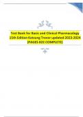 Test Bank for Basic and Clinical Pharmacology 15th Edition Katzung Trevor updated 2023-2024 (PAGES 822 COMPLETE) GRADED A+