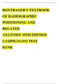 BONTRAGER'S TEXTBOOK OF RADIOGRAPHIC POSITIONING AND RELATED ANATOMY 10TH EDITION LAMPIGNANO TEST BANK