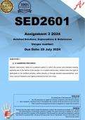 SED2601 Assignment 3 (COMPLETE ANSWERS) 2024 - DUE 25 July 2024 