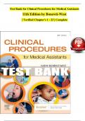 TEST BANK For Clinical Procedures for Medical Assistants, 11th Edition by Bonewit-West| Verified Chapter's 1 - 23 | Complete Newest Version