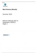 Pearson Edexcel GCE in Geography (9GE01) Paper 1 MARK SCHEME (Results)Summer 2023